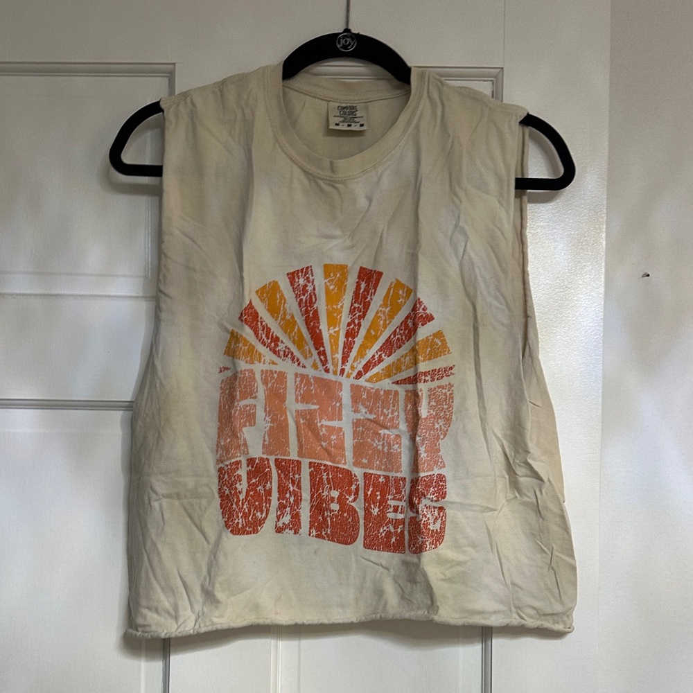 Comfort Colors Cream Muscle Tee with Orange and Red Graphic